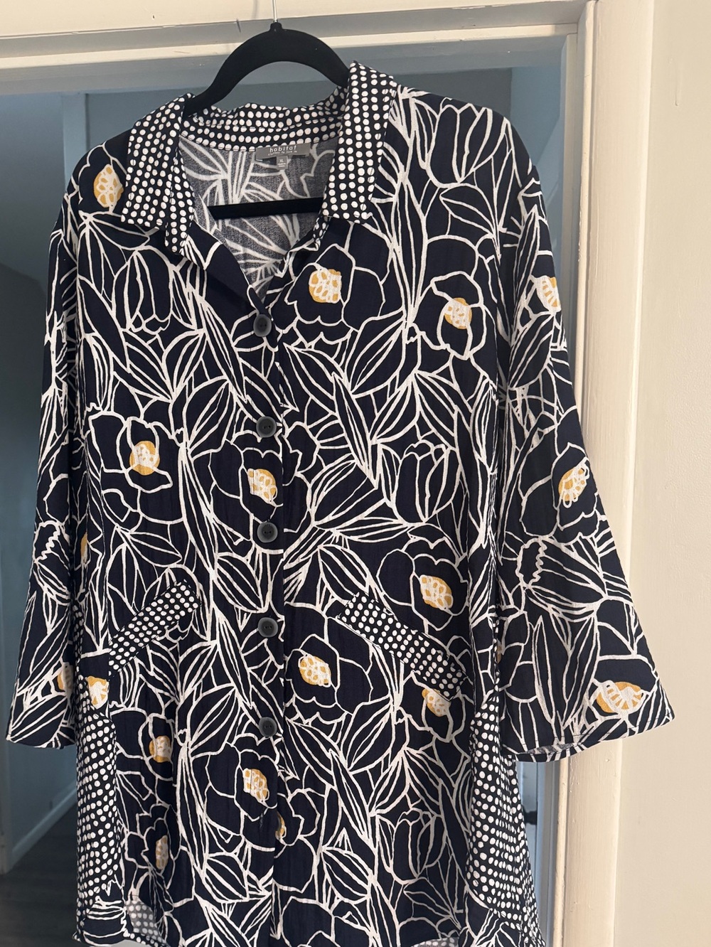 HABITAT Navy Floral Button-Up Tunic with Dot Trim